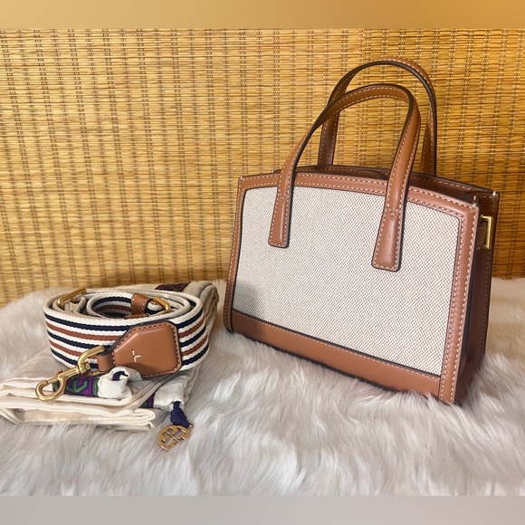 NWT TORY BURCH WALKER CANVAS MICRO SATCHEL KOBICHA - Picture 2 of 8